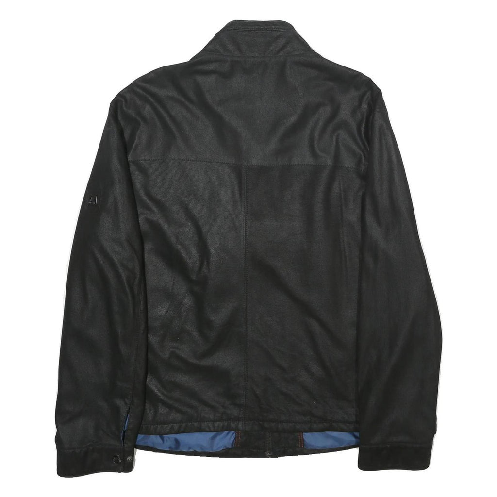 PIERRE CARDIN Mens Black Leather Jacket XL Zip Classic Fit Smooth Finish