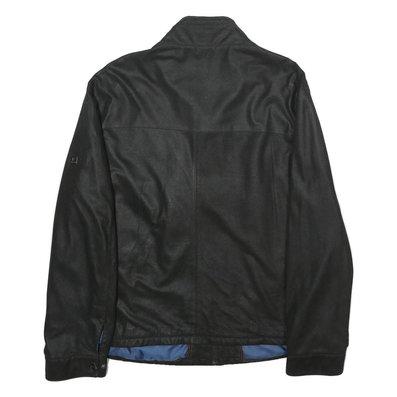 PIERRE CARDIN Mens Black Leather Jacket XL Zip Classic Fit Smooth Finish