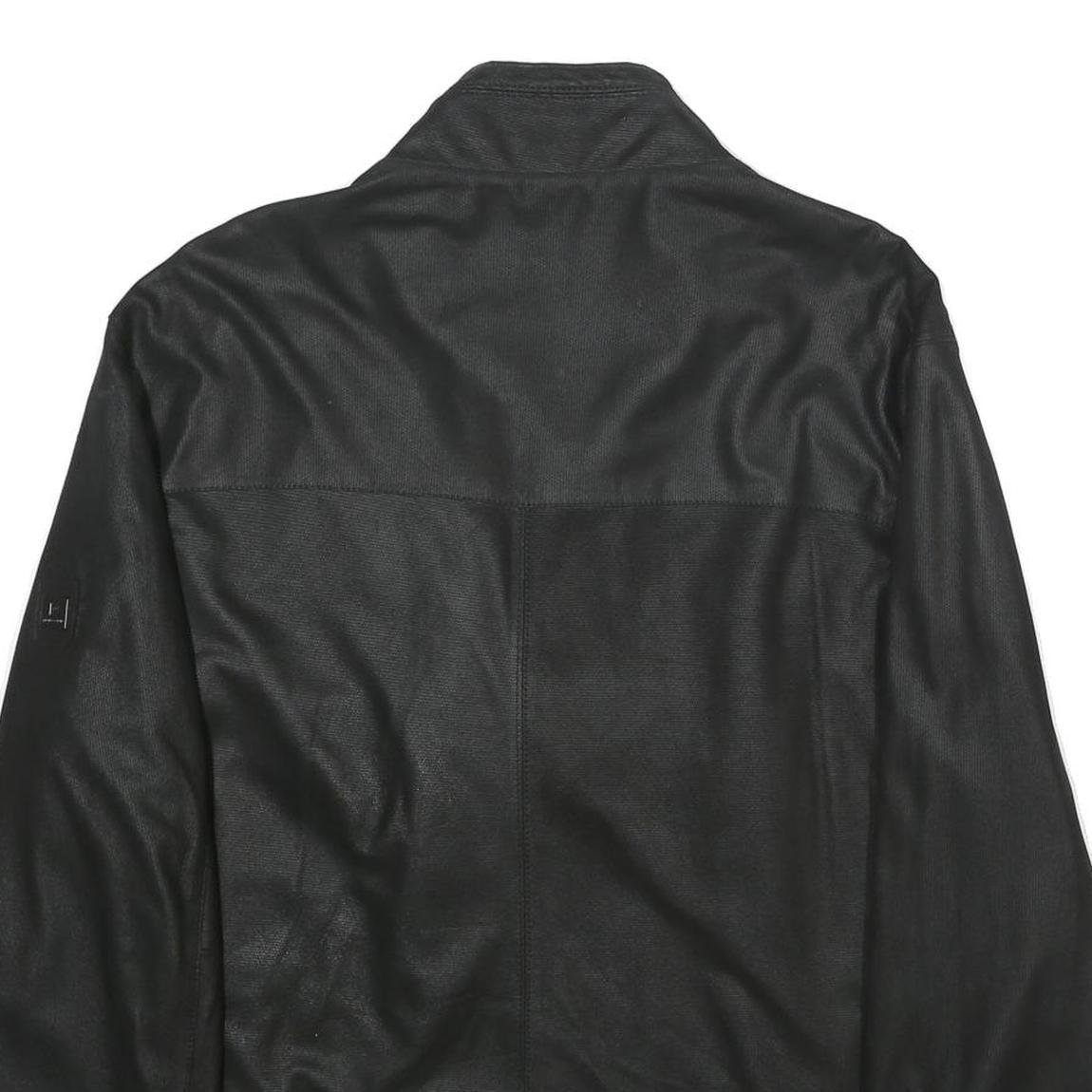 PIERRE CARDIN Mens Black Leather Jacket XL Zip Classic Fit Smooth Finish