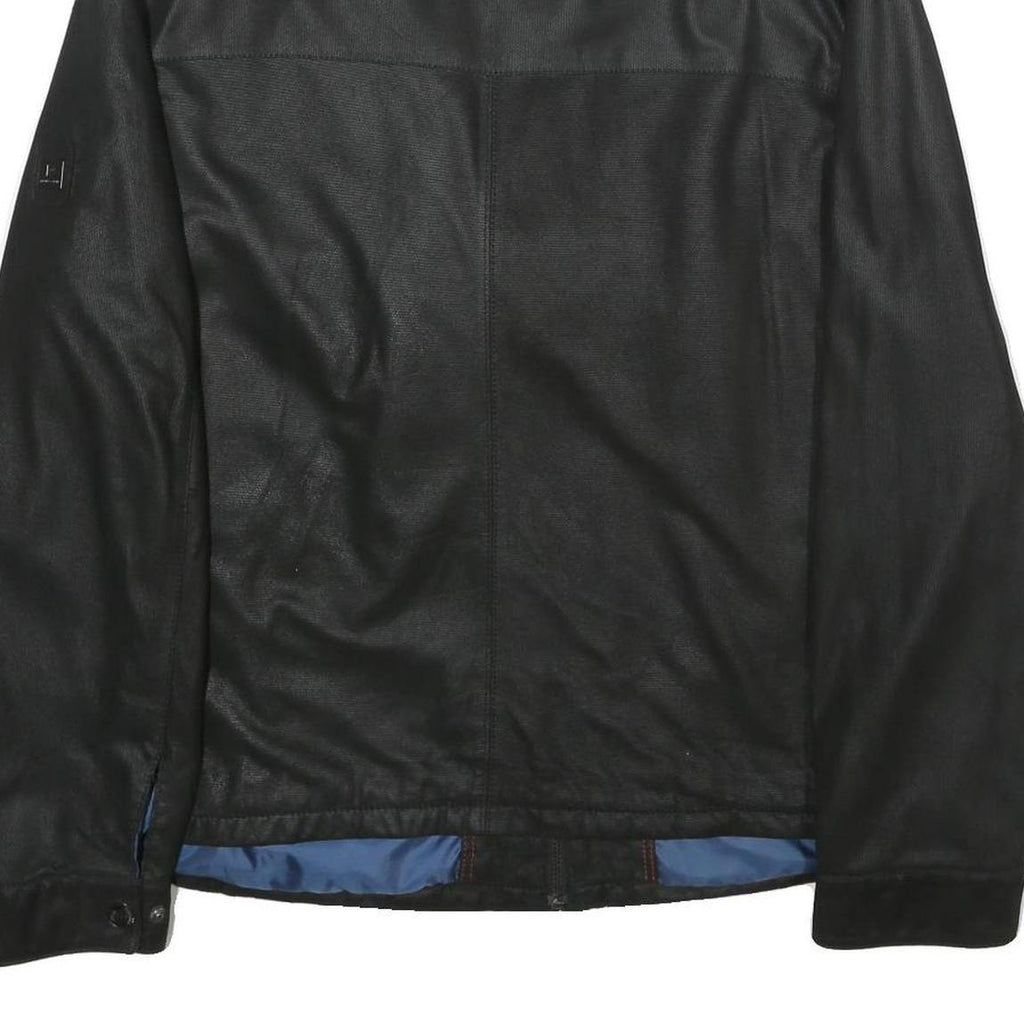 PIERRE CARDIN Mens Black Leather Jacket XL Zip Classic Fit Smooth Finish