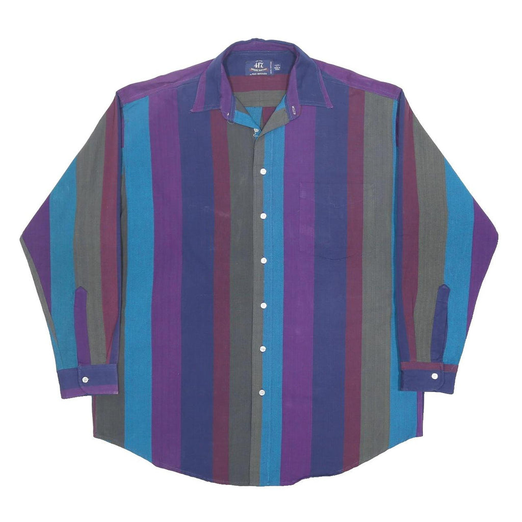 VAN HEUSEN Mens Blue & Purple Striped Shirt L Classic Cotton Long Sleeve Casual