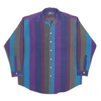 VAN HEUSEN Mens Blue & Purple Striped Shirt L Classic Cotton Long Sleeve Casual