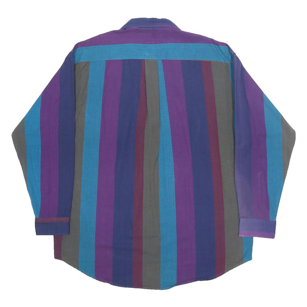 VAN HEUSEN Mens Blue & Purple Striped Shirt L Classic Cotton Long Sleeve Casual