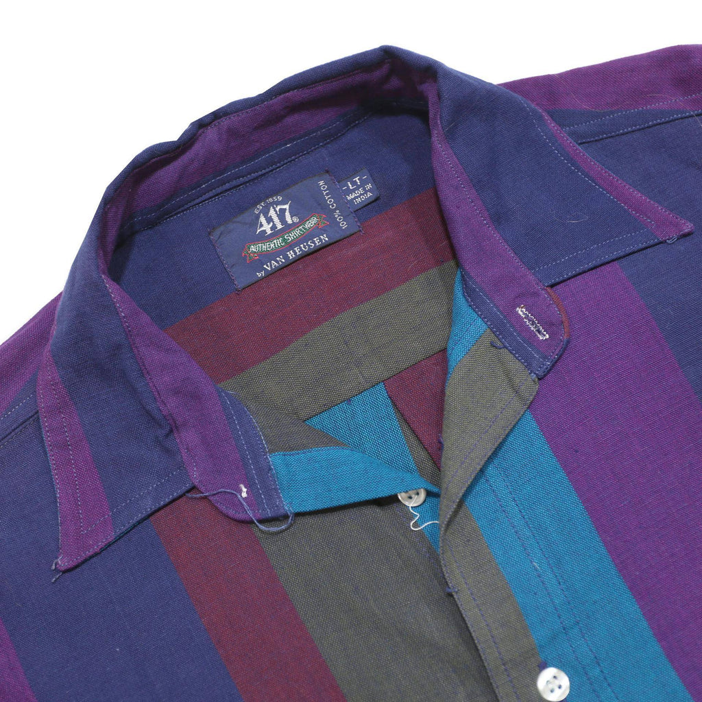 VAN HEUSEN Mens Blue & Purple Striped Shirt L Classic Cotton Long Sleeve Casual