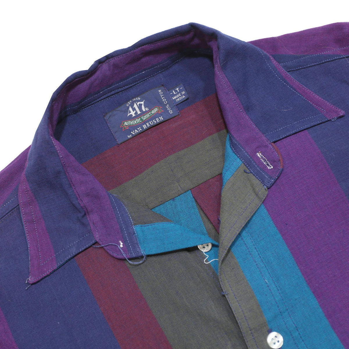 VAN HEUSEN Mens Blue & Purple Striped Shirt L Classic Cotton Long Sleeve Casual