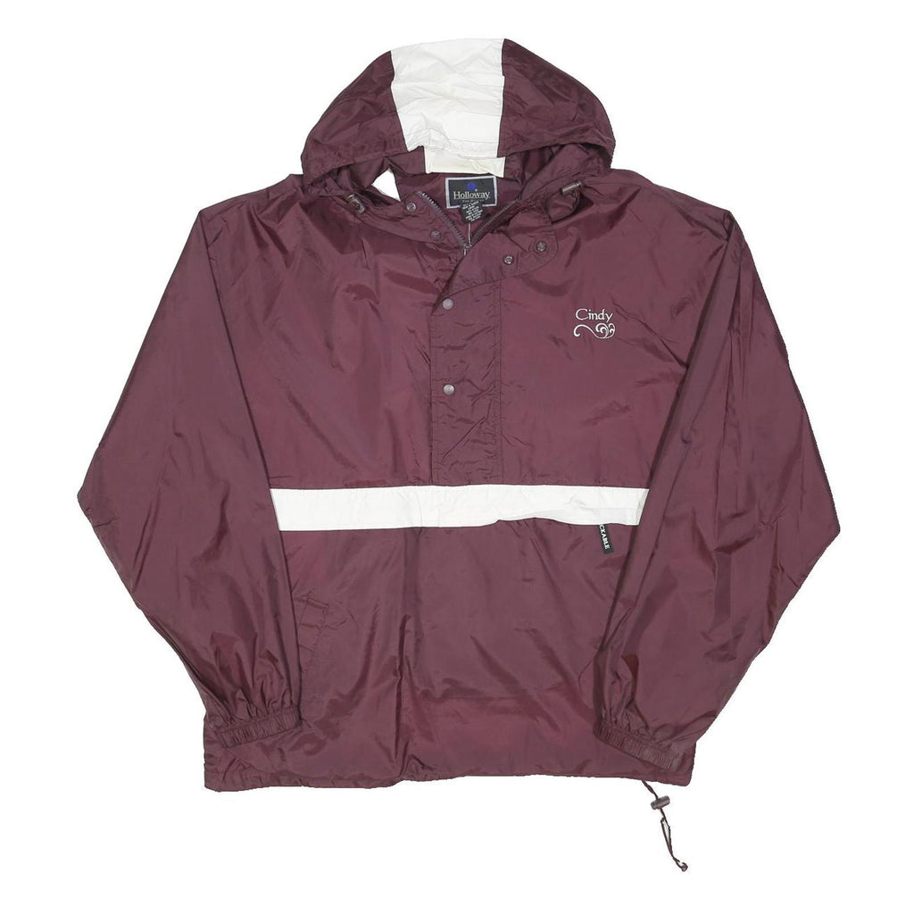 HOLLOWAY Womens Maroon & White Zip Nylon Jacket XL Plain Lightweight Rainwear