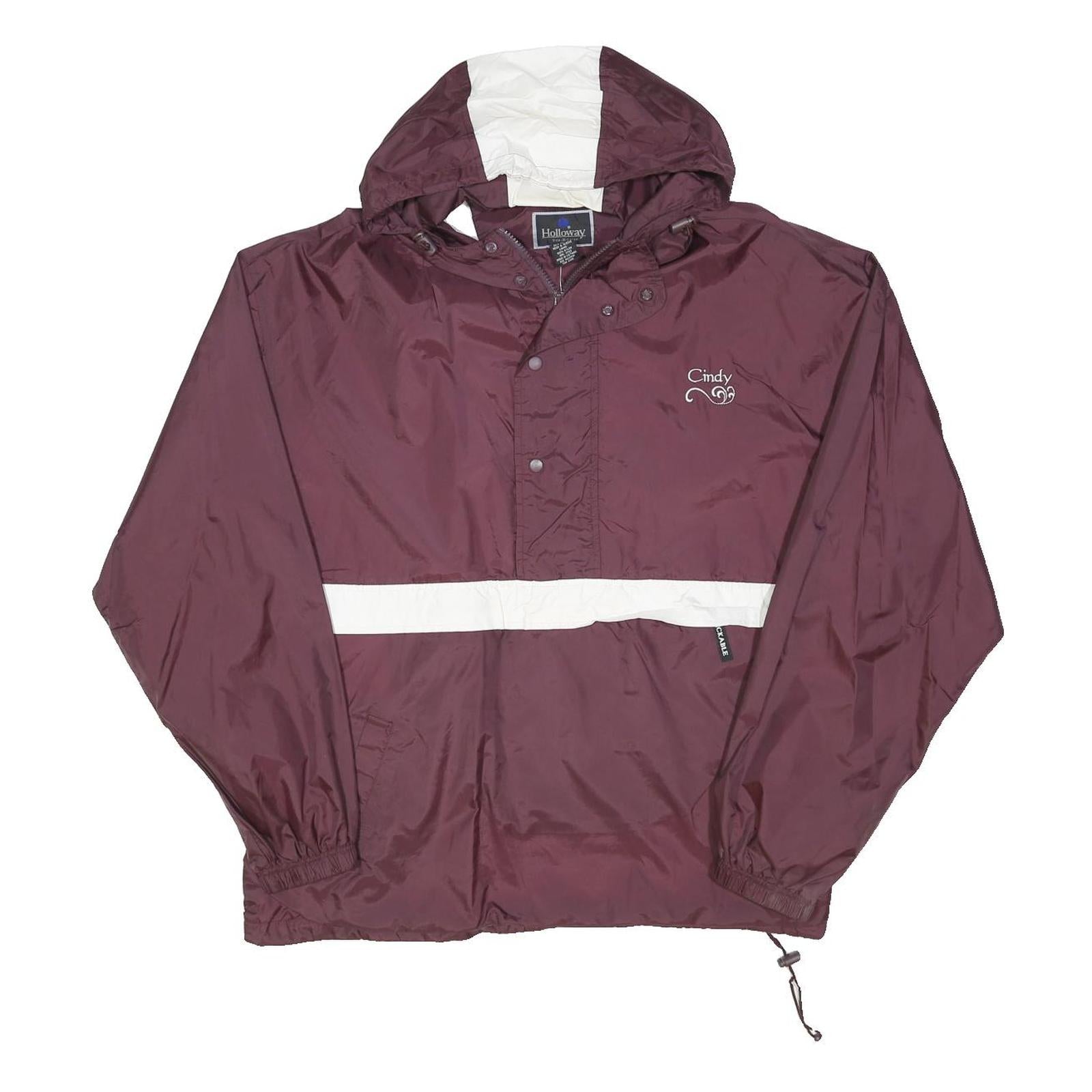 HOLLOWAY Womens Maroon & White Zip Nylon Jacket XL Plain Lightweight Rainwear