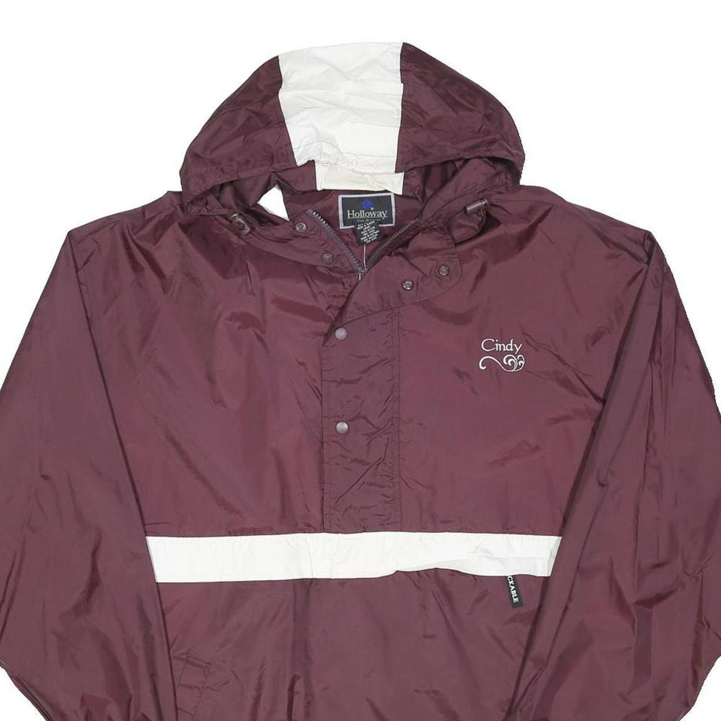 HOLLOWAY Womens Maroon & White Zip Nylon Jacket XL Plain Lightweight Rainwear