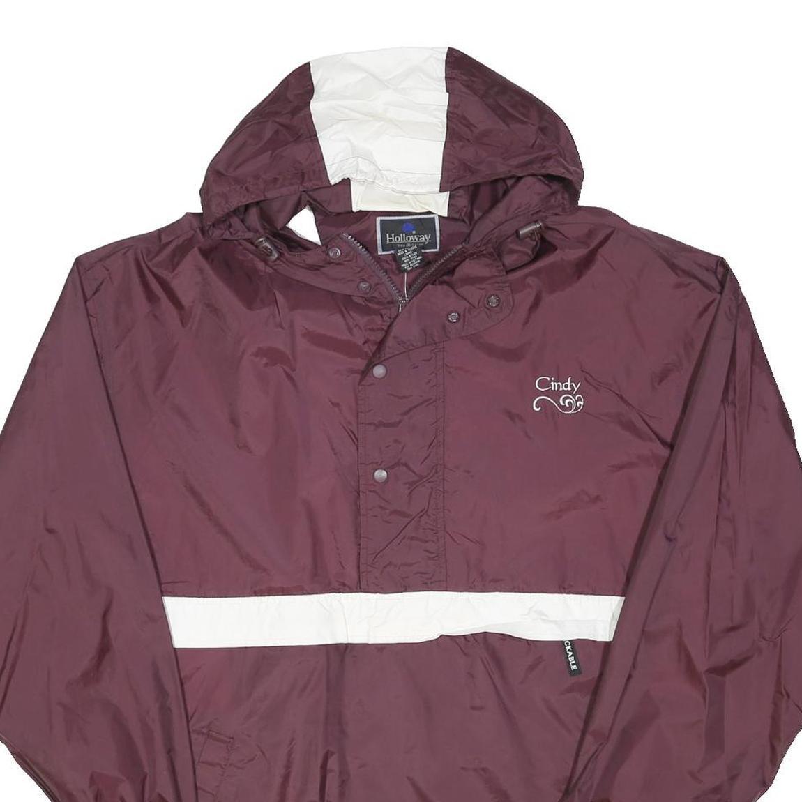 HOLLOWAY Womens Maroon & White Zip Nylon Jacket XL Plain Lightweight Rainwear
