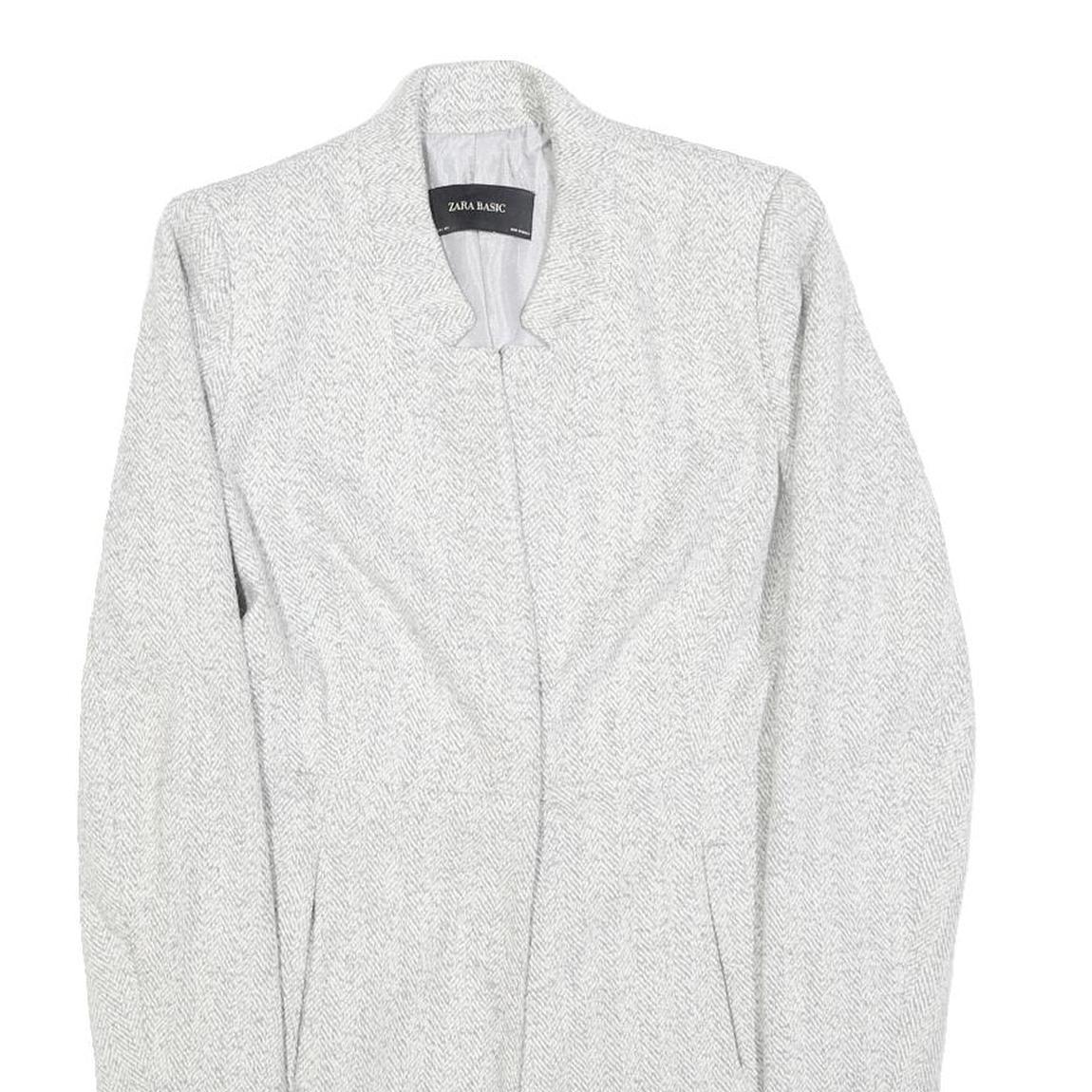 ZARA BASIC Womens White Herringbone Jacket S Polyester Blend Button Closure