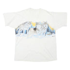 Mens White Cotton Blend Wolves Graphic T-Shirt M Short Sleeve Crew Neck Nature