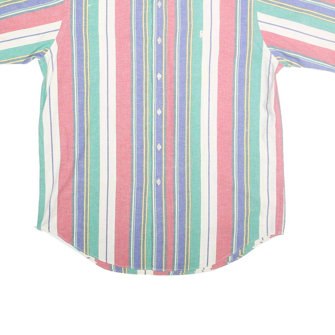 HUNT CLUB Mens Green & Pink Striped Cotton Shirt L Button-Down Collar Short