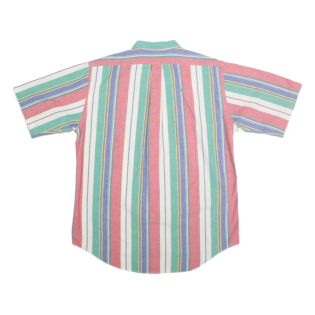 HUNT CLUB Mens Green & Pink Striped Cotton Shirt L Button-Down Collar Short