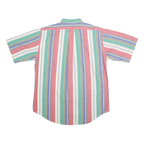 HUNT CLUB Mens Green & Pink Striped Cotton Shirt L Button-Down Collar Short