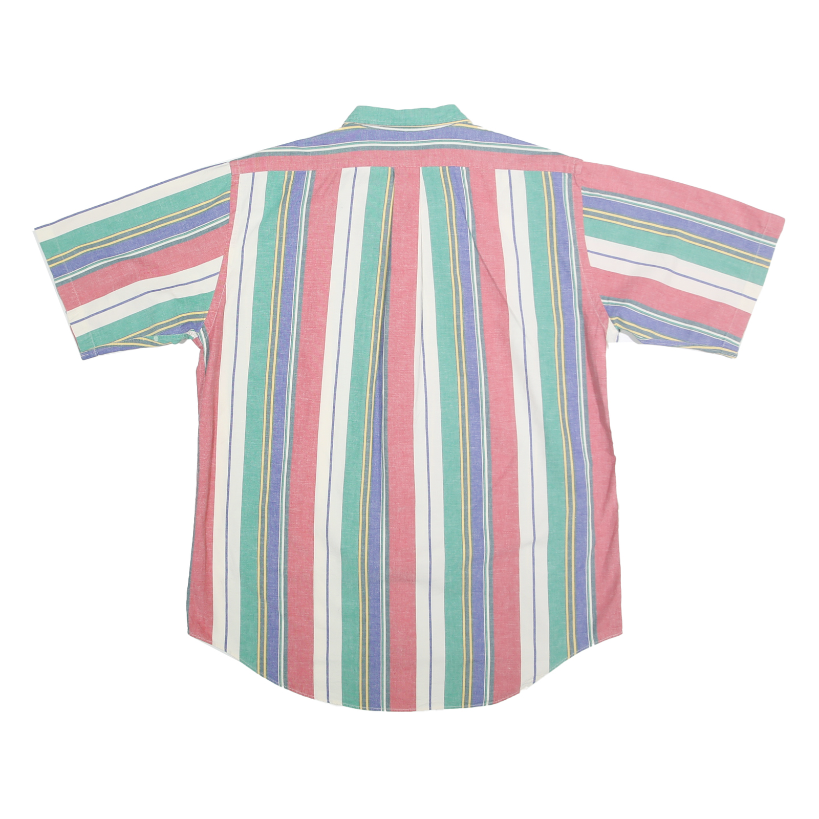 HUNT CLUB Mens Green & Pink Striped Cotton Shirt L Button-Down Collar Short