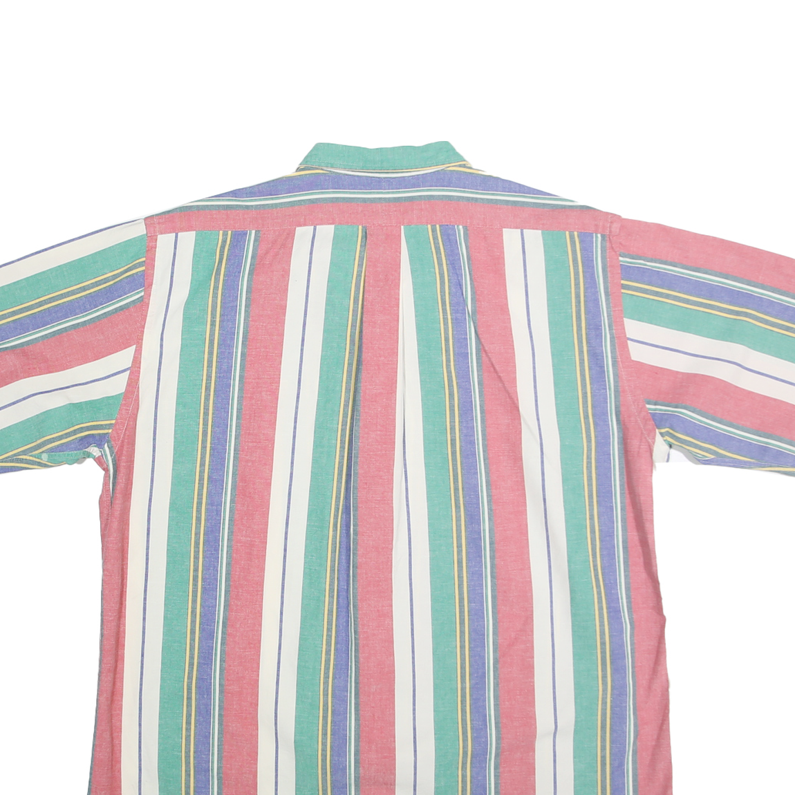 HUNT CLUB Mens Green & Pink Striped Cotton Shirt L Button-Down Collar Short