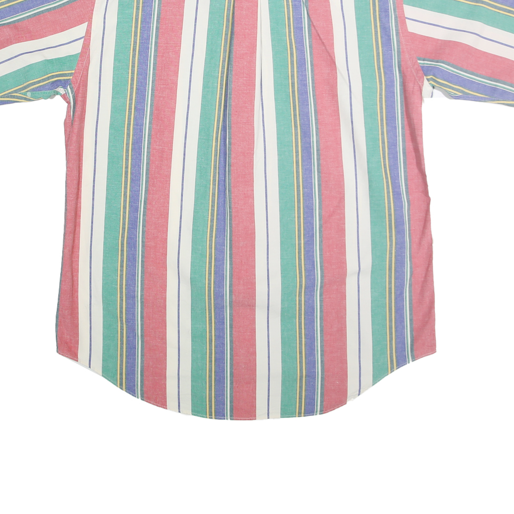HUNT CLUB Mens Green & Pink Striped Cotton Shirt L Button-Down Collar Short