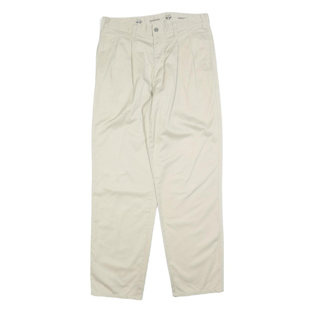 DOCKERS Mens Regular Fit Beige Cotton Blend Zip Trousers W33 L32 Classic