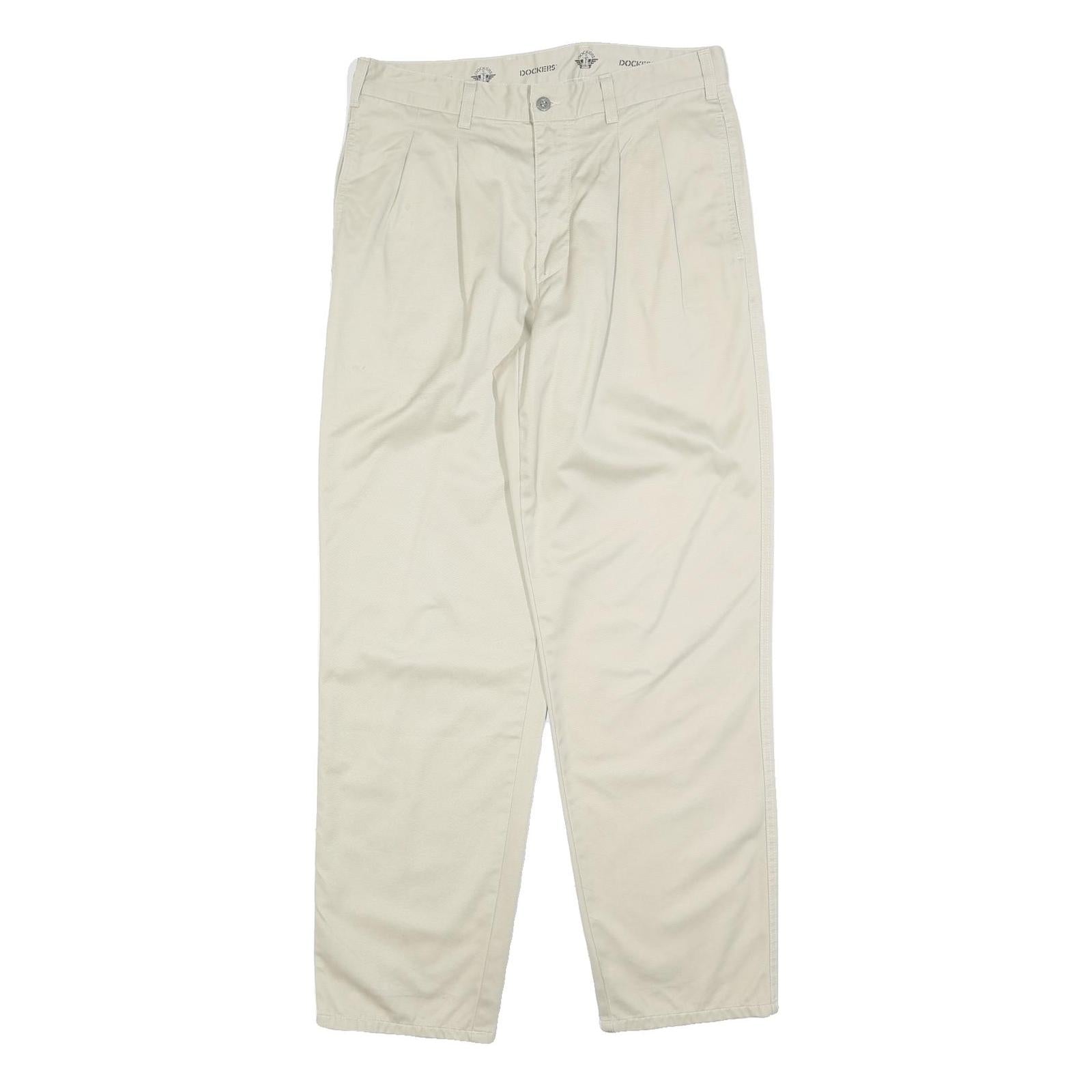 DOCKERS Mens Regular Fit Beige Cotton Blend Zip Trousers W33 L32 Classic