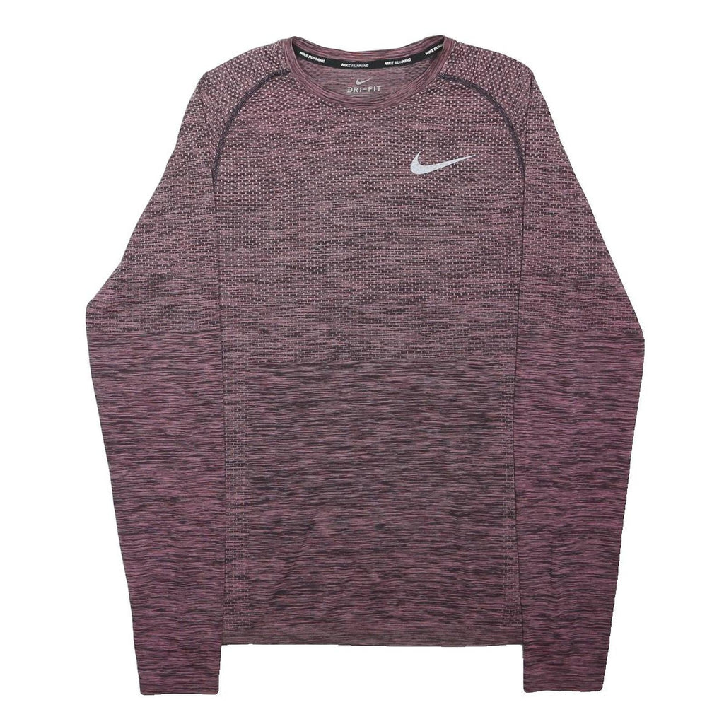 NIKE Mens Maroon Running Long Sleeve Crew Neck T-Shirt S Activewear