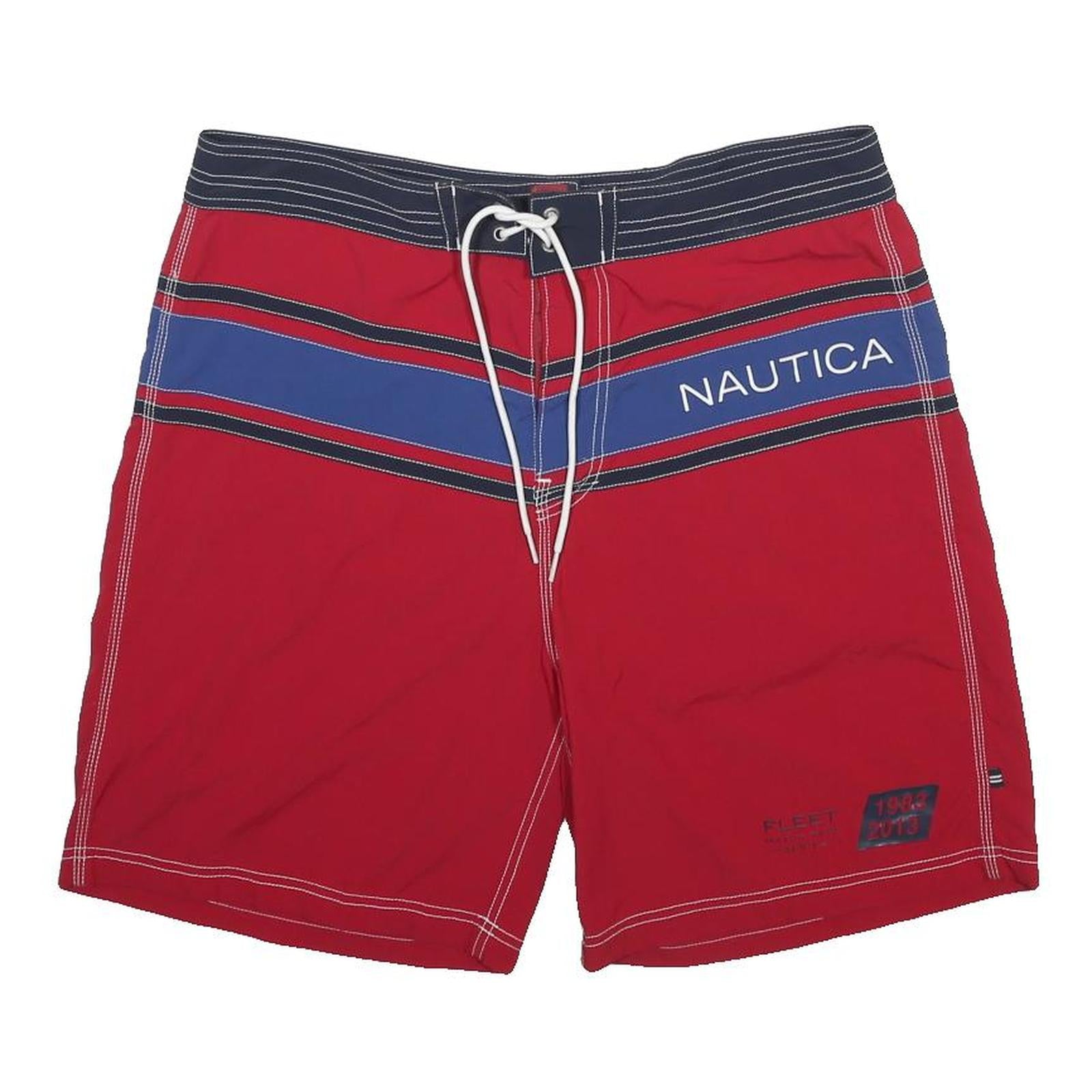 NAUTICA Mens Red Blue Casual Nylon Shorts L W36 Logo Drawstring