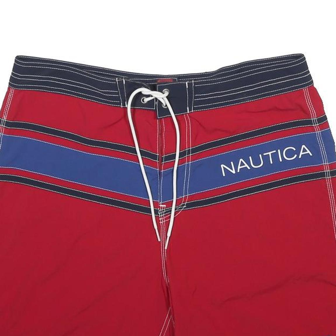 NAUTICA Mens Red Blue Casual Nylon Shorts L W36 Logo Drawstring
