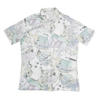Mens White & Pastel Pattern Polyester Shirt M Abstract Print Summer Style