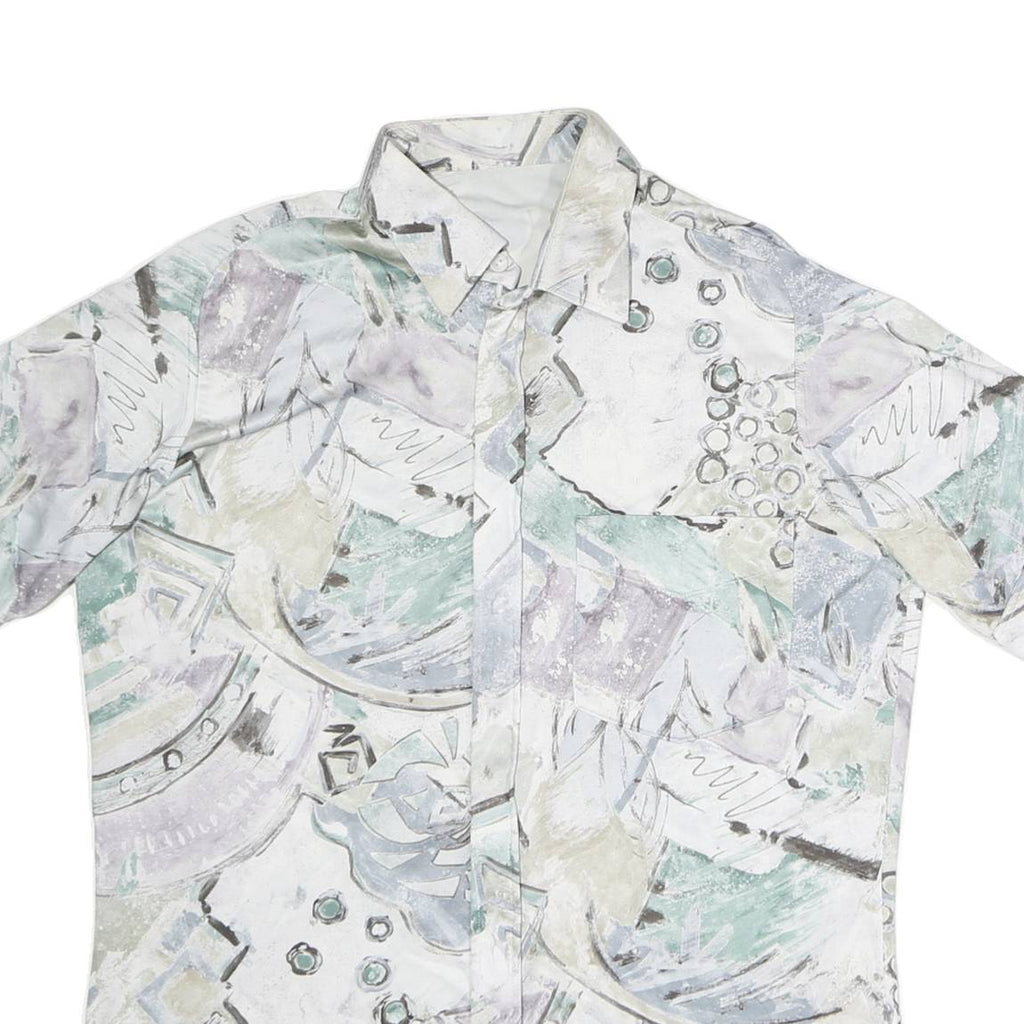 Mens White & Pastel Pattern Polyester Shirt M Abstract Print Summer Style