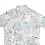 Mens White & Pastel Pattern Polyester Shirt M Abstract Print Summer Style
