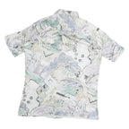 Mens White & Pastel Pattern Polyester Shirt M Abstract Print Summer Style