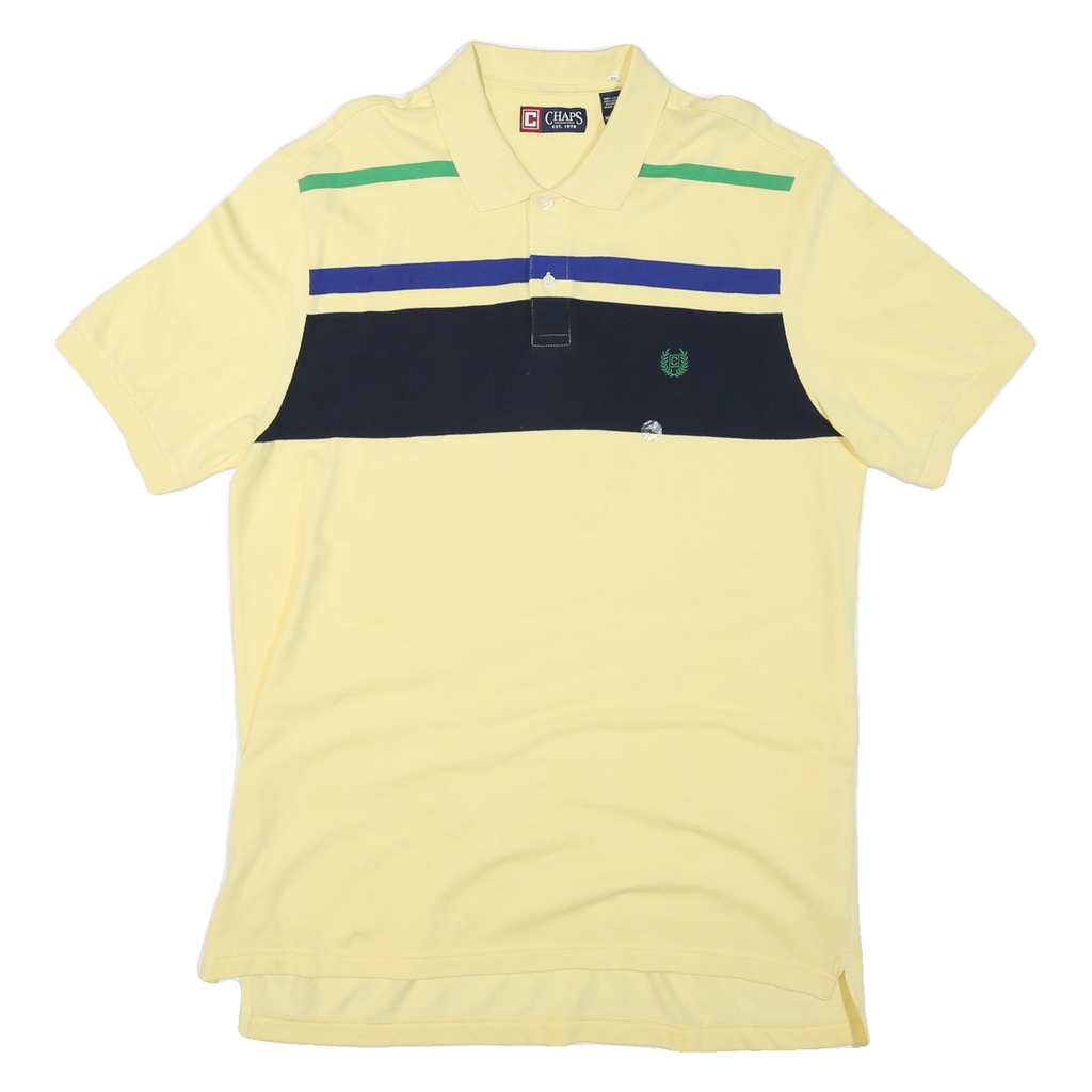CHAPS Mens Yellow & Navy Blue Striped Polo Shirt XL Cotton Blend Short Sleeve
