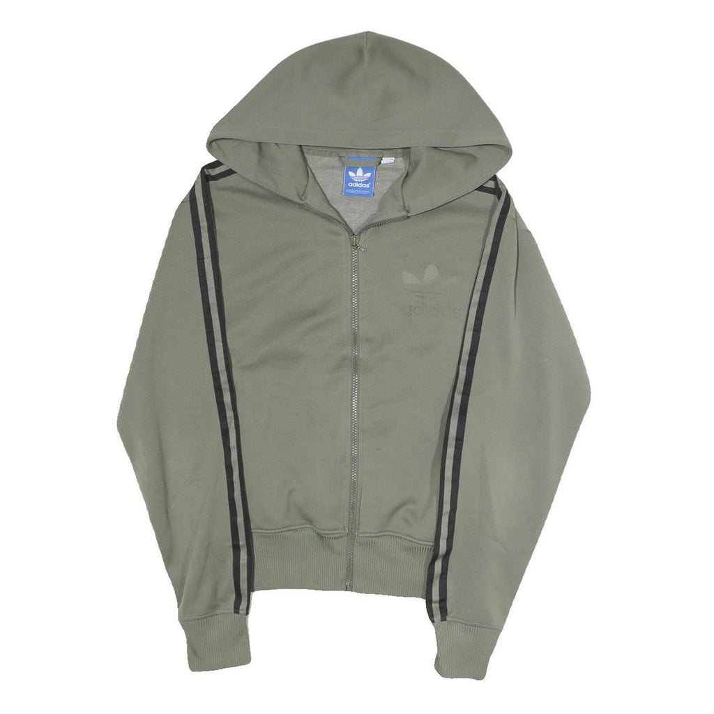 ADIDAS ORIGINALS Mens Green & Black Hooded Jacket S Polyester Blend Zip