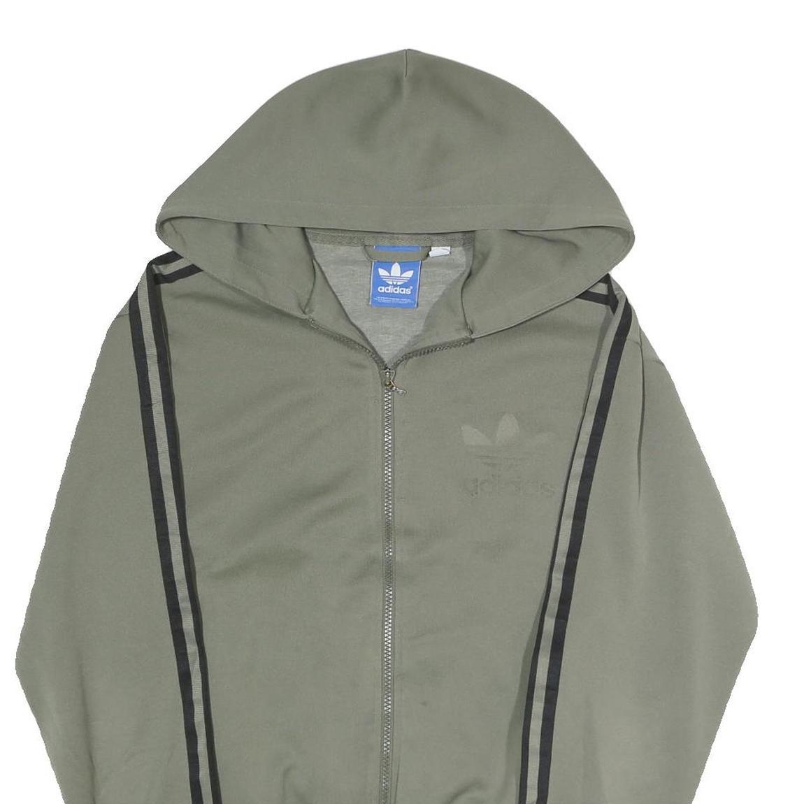 ADIDAS ORIGINALS Mens Green & Black Hooded Jacket S Polyester Blend Zip