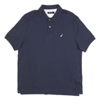 NAUTICA Mens Navy Blue Short Sleeve Plain Polo Shirt L Cotton Blend Comfortable
