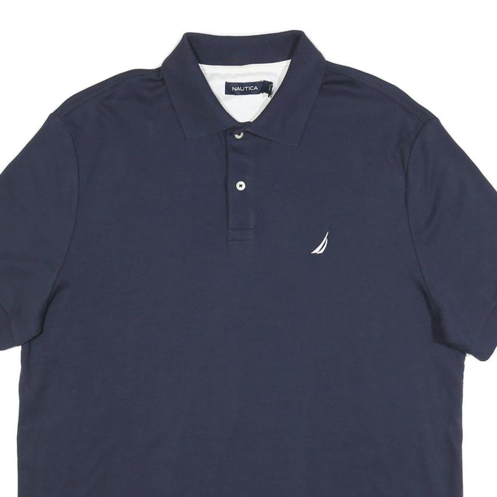 NAUTICA Mens Navy Blue Short Sleeve Plain Polo Shirt L Cotton Blend Comfortable