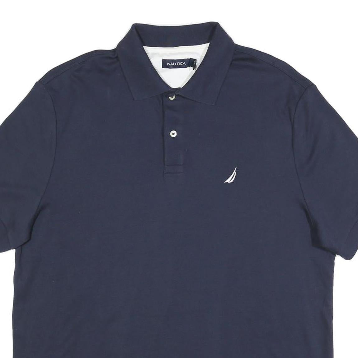 NAUTICA Mens Navy Blue Short Sleeve Plain Polo Shirt L Cotton Blend Comfortable