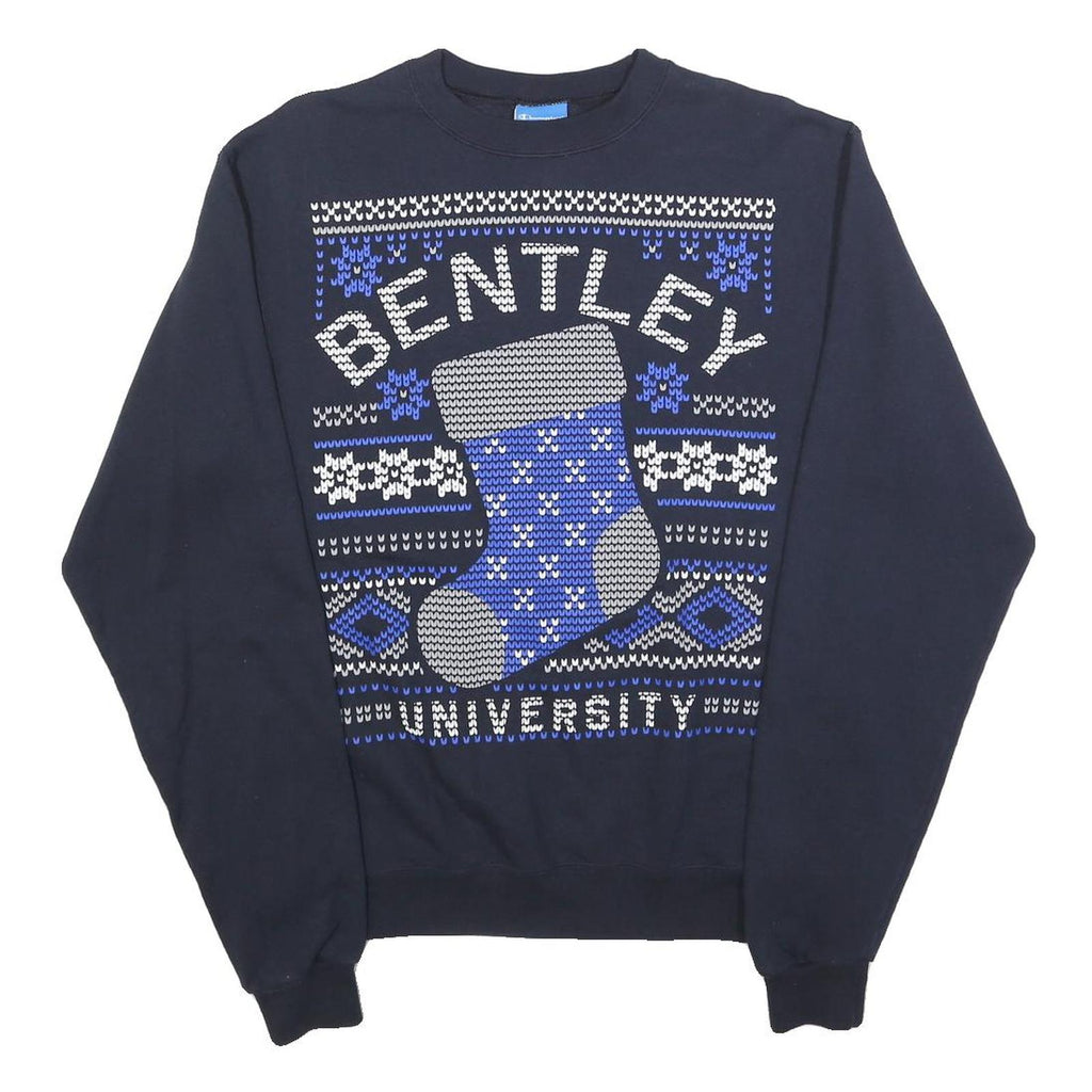CHAMPION Mens Navy Blue Bentley University Crew Neck S Cotton Blend Sweatshirt