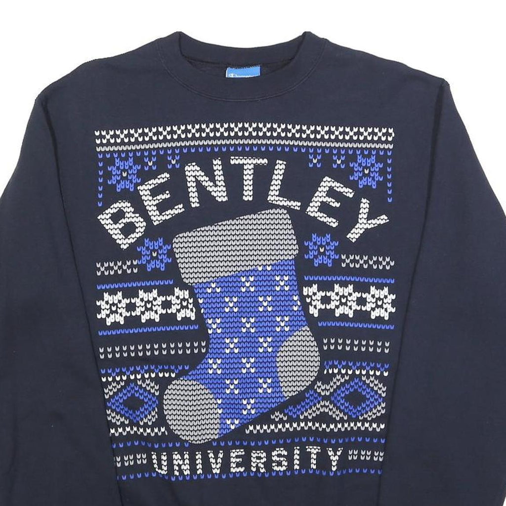 CHAMPION Mens Navy Blue Bentley University Crew Neck S Cotton Blend Sweatshirt