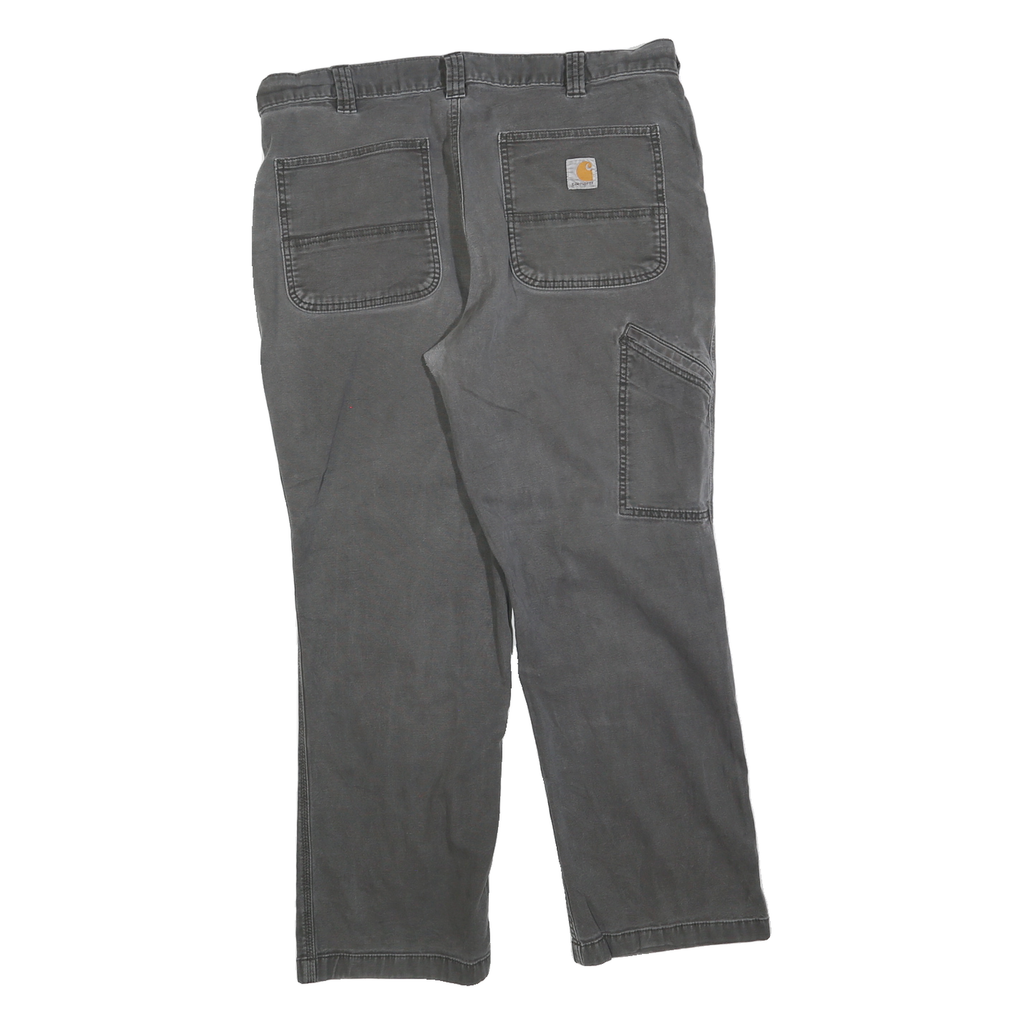 CARHARTT Mens Relaxed Fit Grey Cotton Blend Zip Trousers W36 L28 Casual Workwear