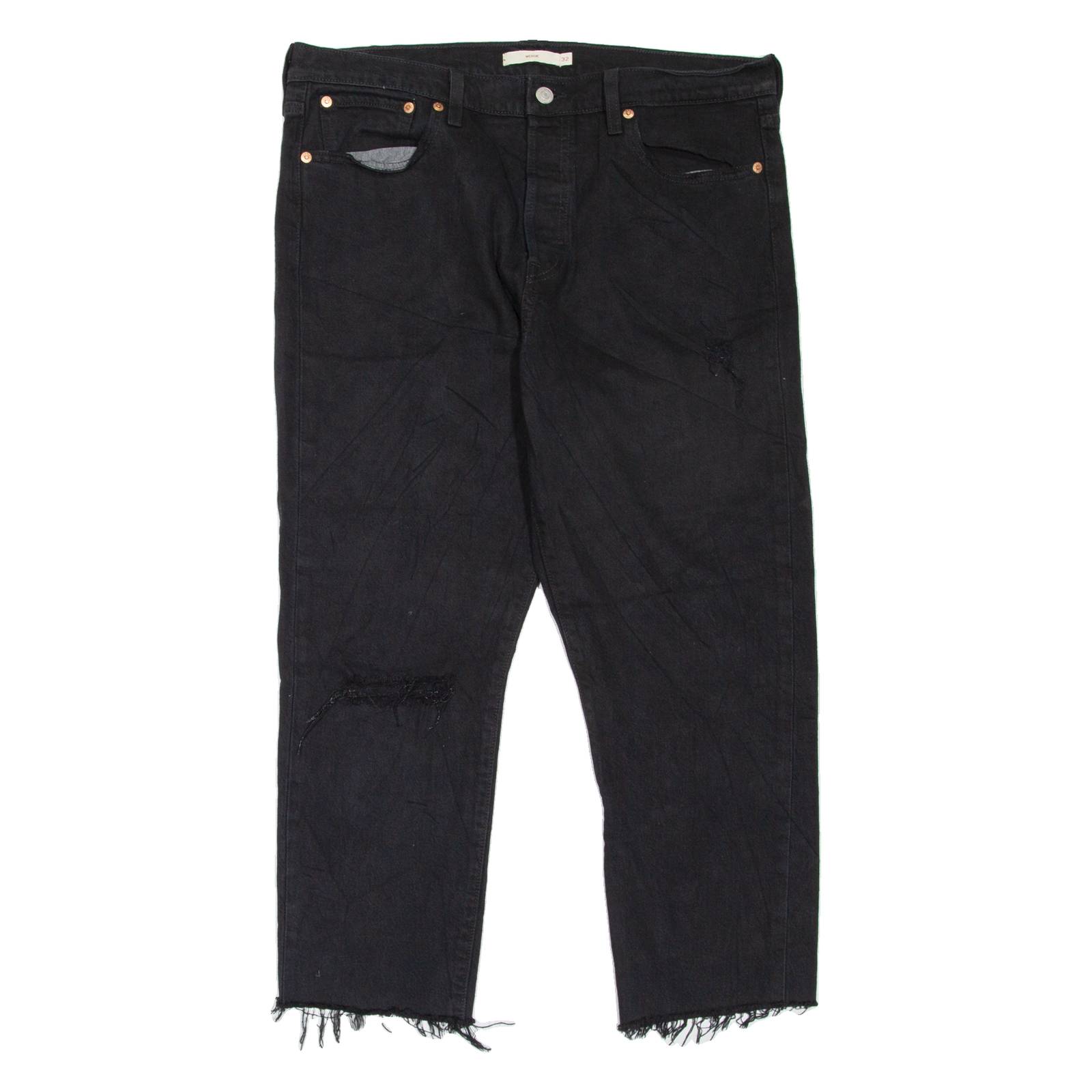 LEVI'S Wedgie BIG E Distressed Womens Jeans Black Regular Tapered W32 L24