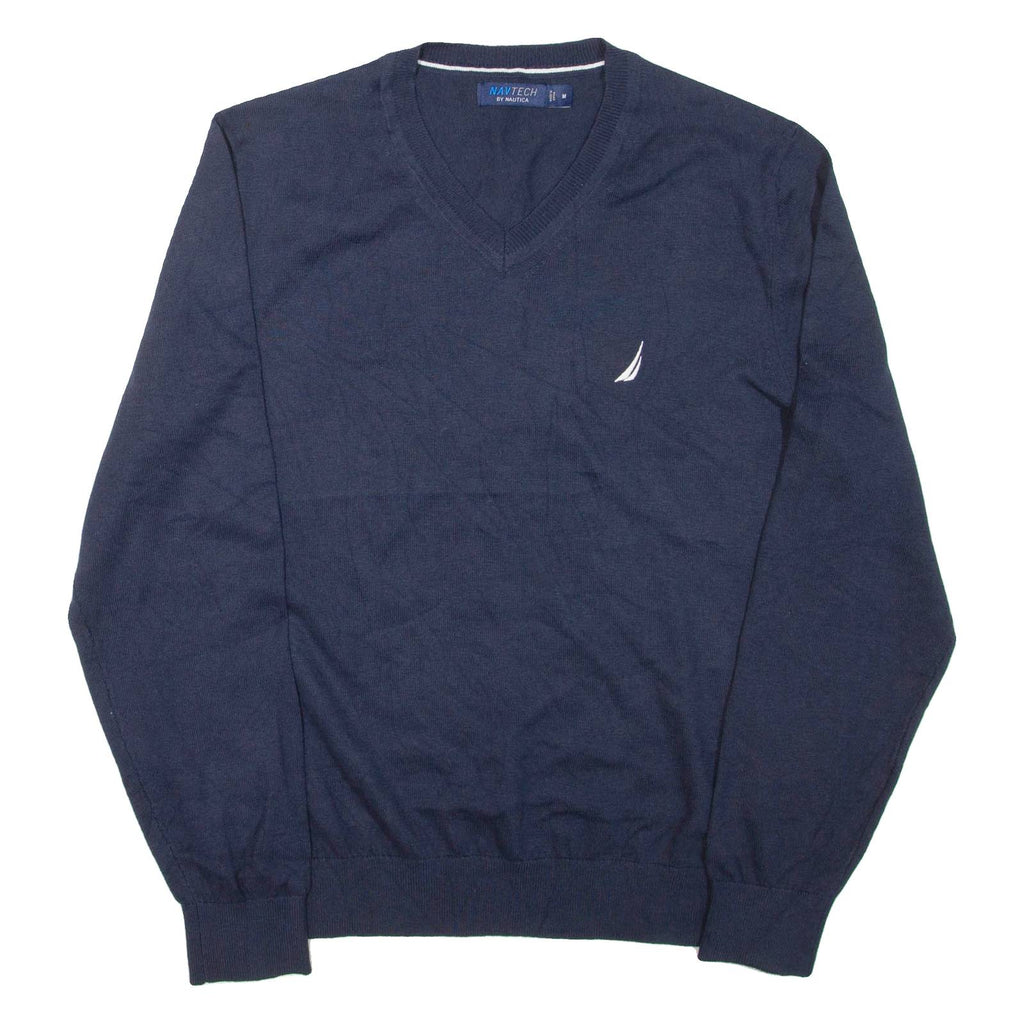 NAUTICA Navtech Mens Jumper Blue V-Neck Tight Knit M