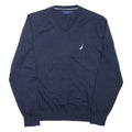 NAUTICA Navtech Mens Jumper Blue V-Neck Tight Knit M