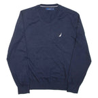 NAUTICA Navtech Mens Jumper Blue V-Neck Tight Knit M