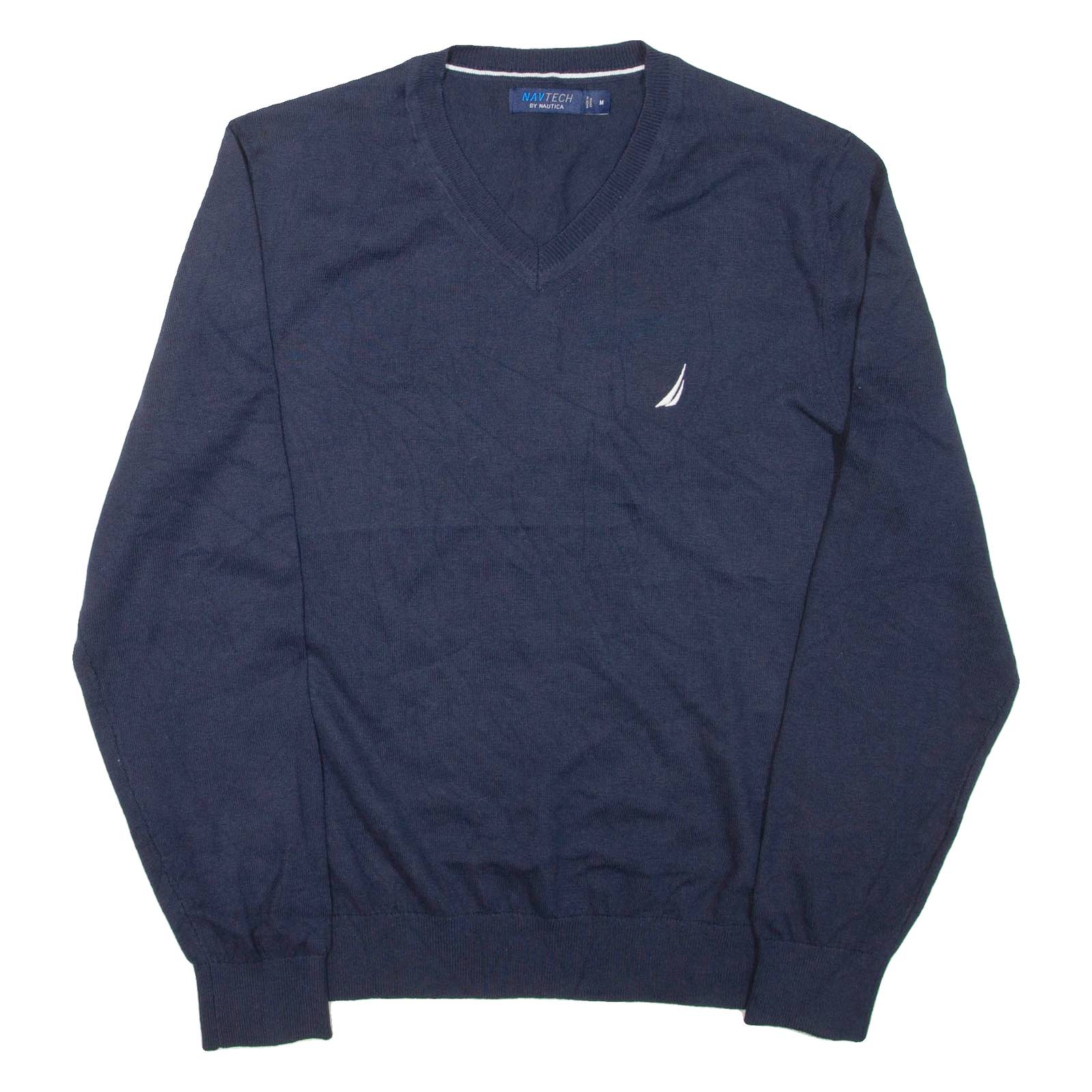 NAUTICA Navtech Mens Jumper Blue V-Neck Tight Knit M