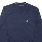 NAUTICA Navtech Mens Jumper Blue V-Neck Tight Knit M