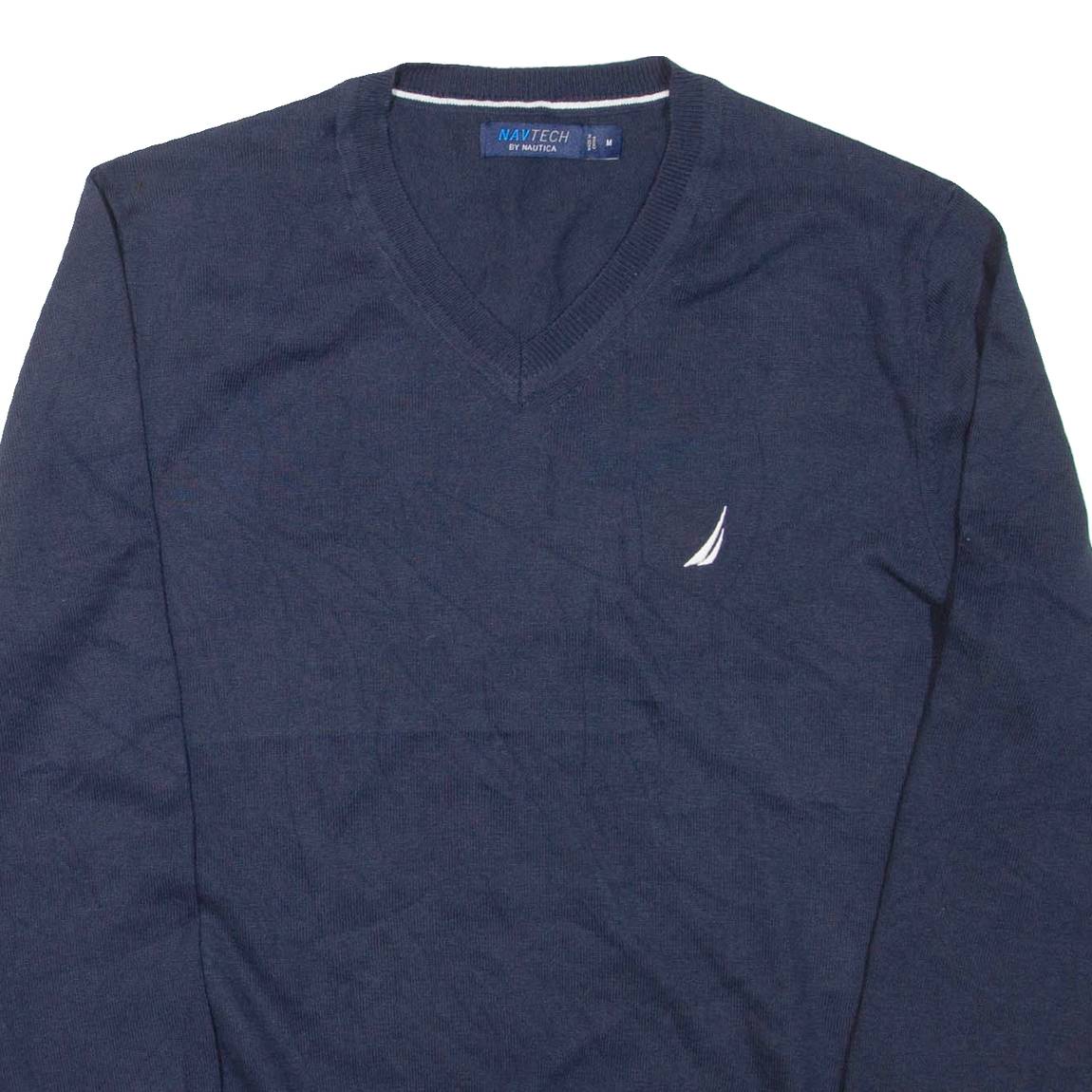 NAUTICA Navtech Mens Jumper Blue V-Neck Tight Knit M