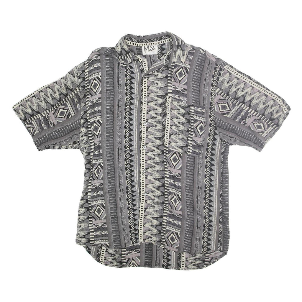 MIX STUDIO Mens Grey Patterned Cotton Shirt M Casual Summer Short Sleeve