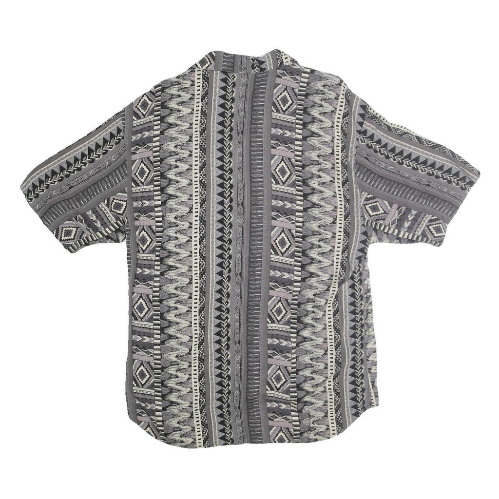 MIX STUDIO Mens Grey Patterned Cotton Shirt M Casual Summer Short Sleeve