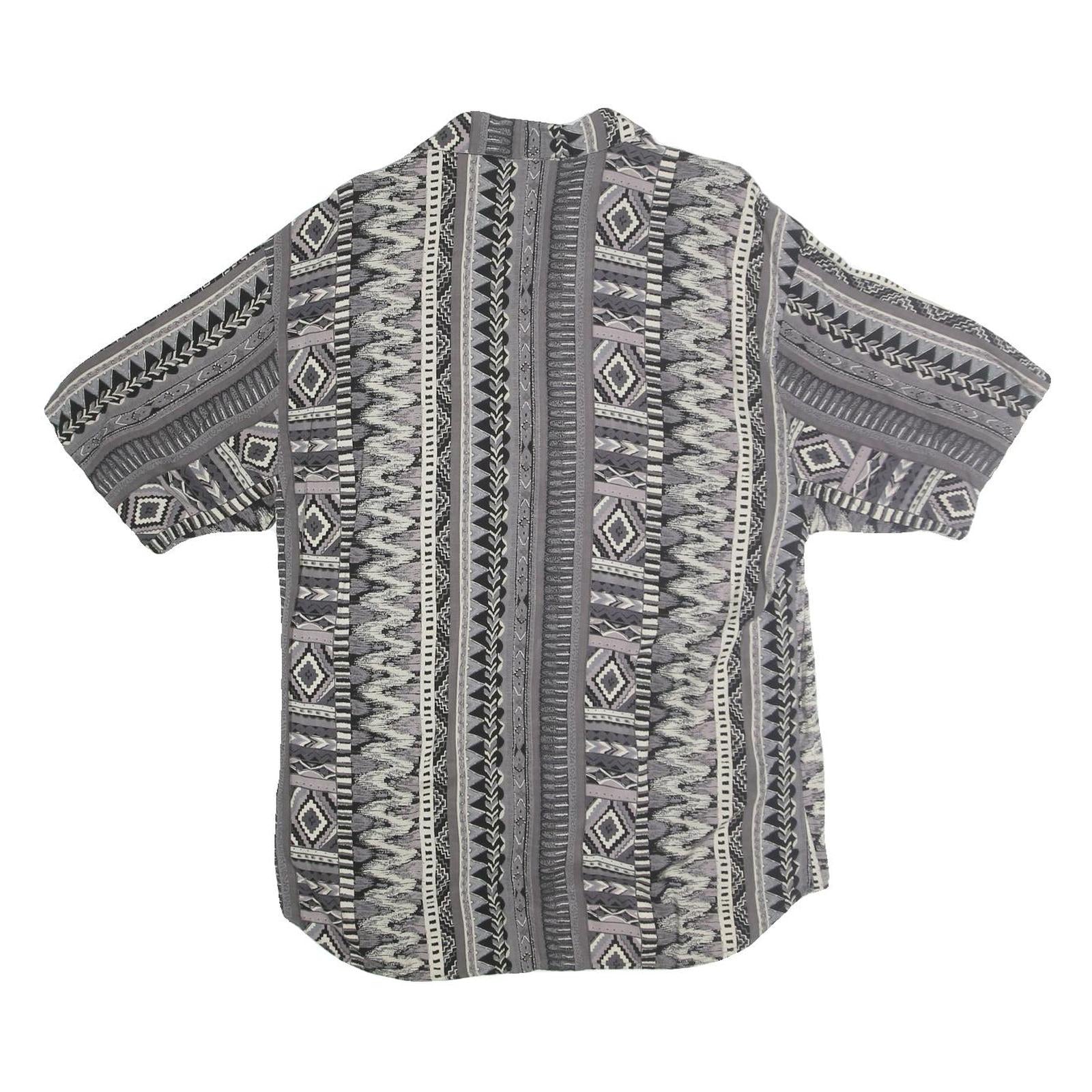 MIX STUDIO Mens Grey Patterned Cotton Shirt M Casual Summer Short Sleeve