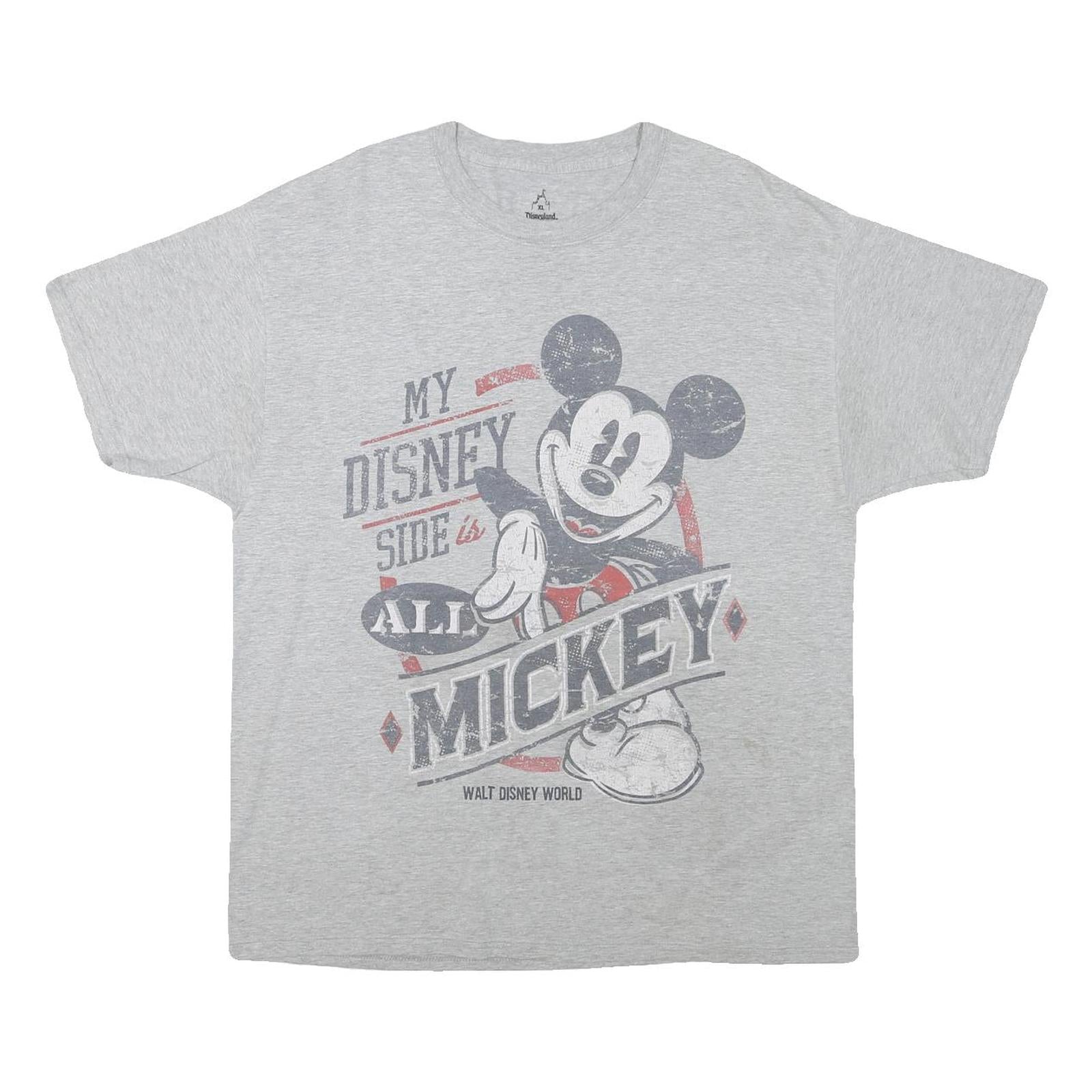DISNEY Mens Grey My Disney Side Is All Mickey T-Shirt XL Short Sleeve Crew Neck